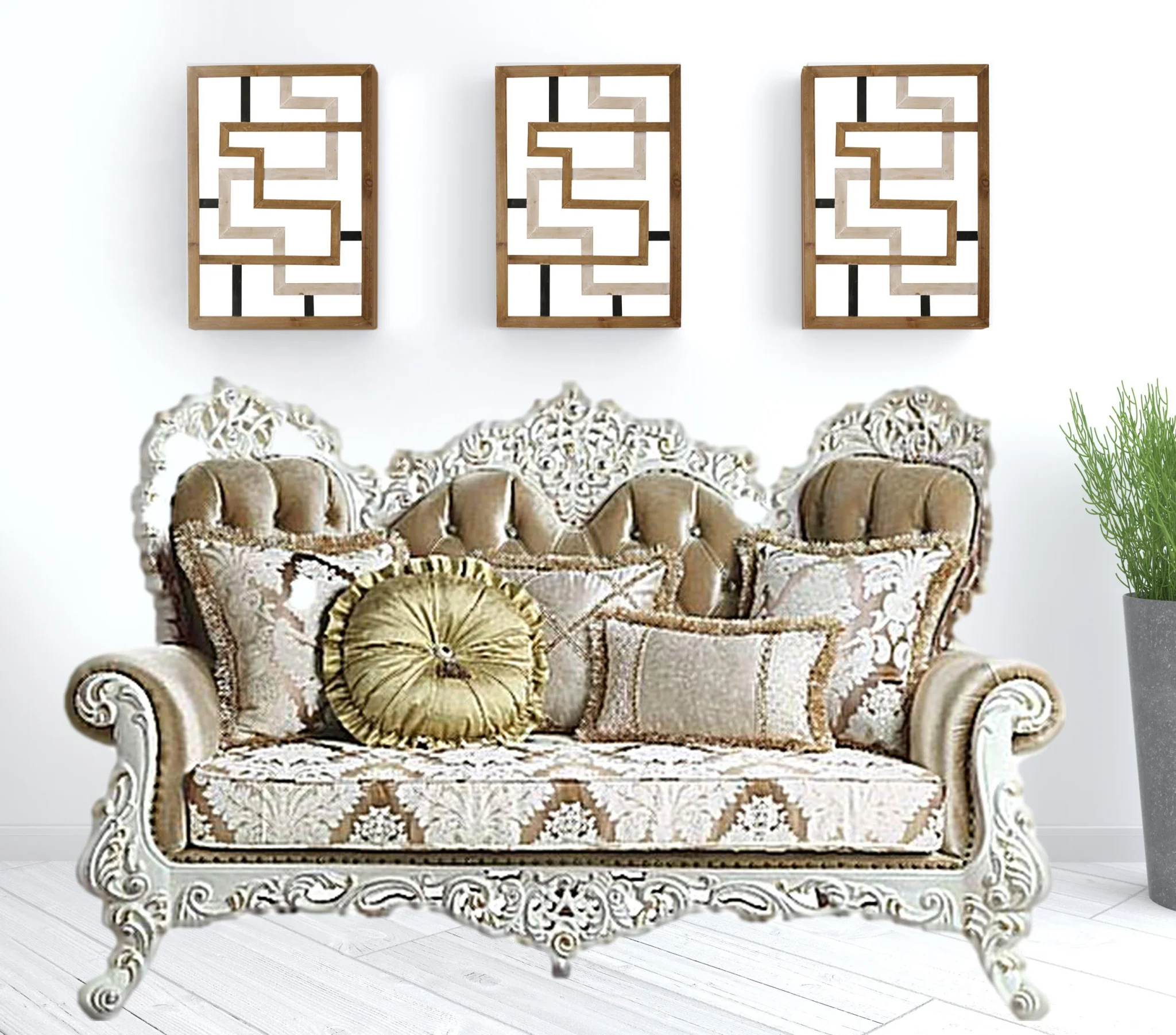 78" Brown And White Love Seat And Toss Pillows By Homeroots - Image 2