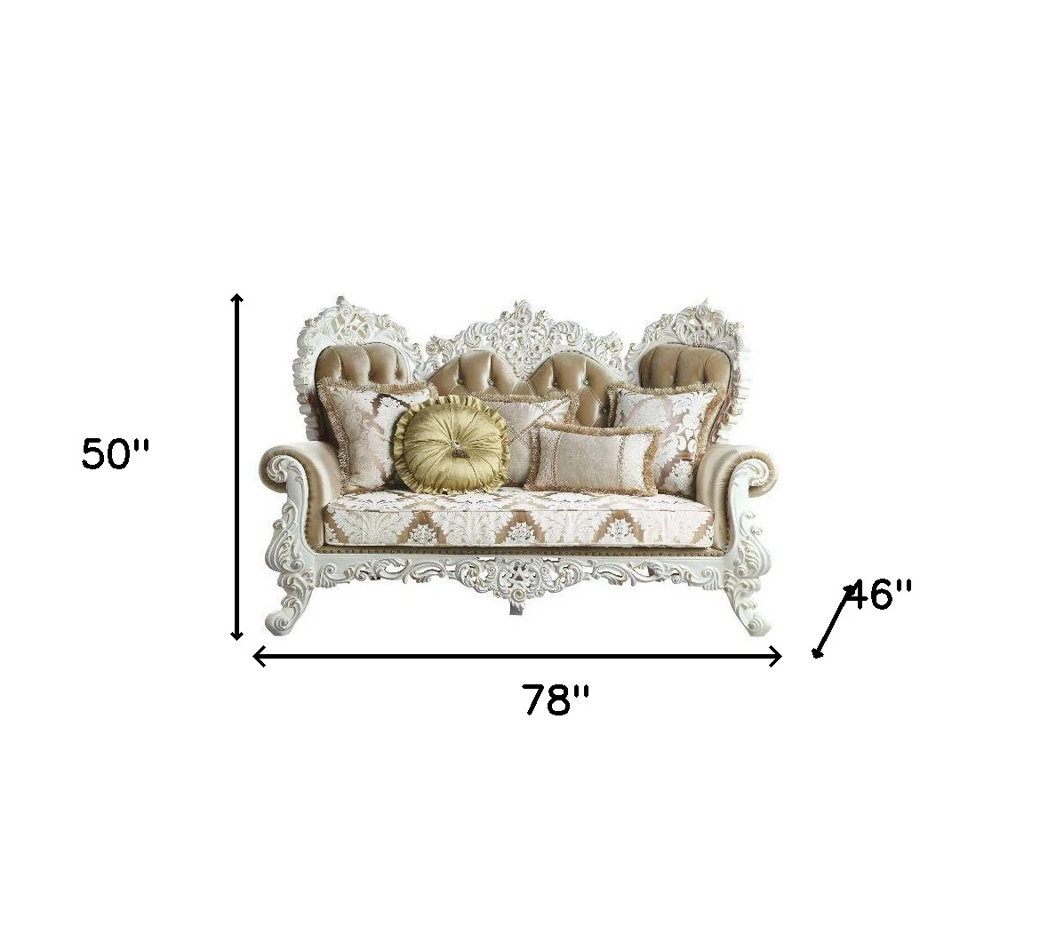 78" Brown And White Love Seat And Toss Pillows By Homeroots - Image 5