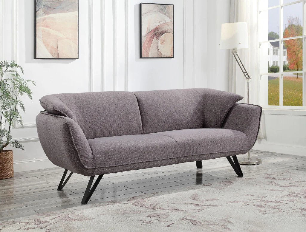 78" Gray Linen And Black Sofa By Homeroots - Image 6