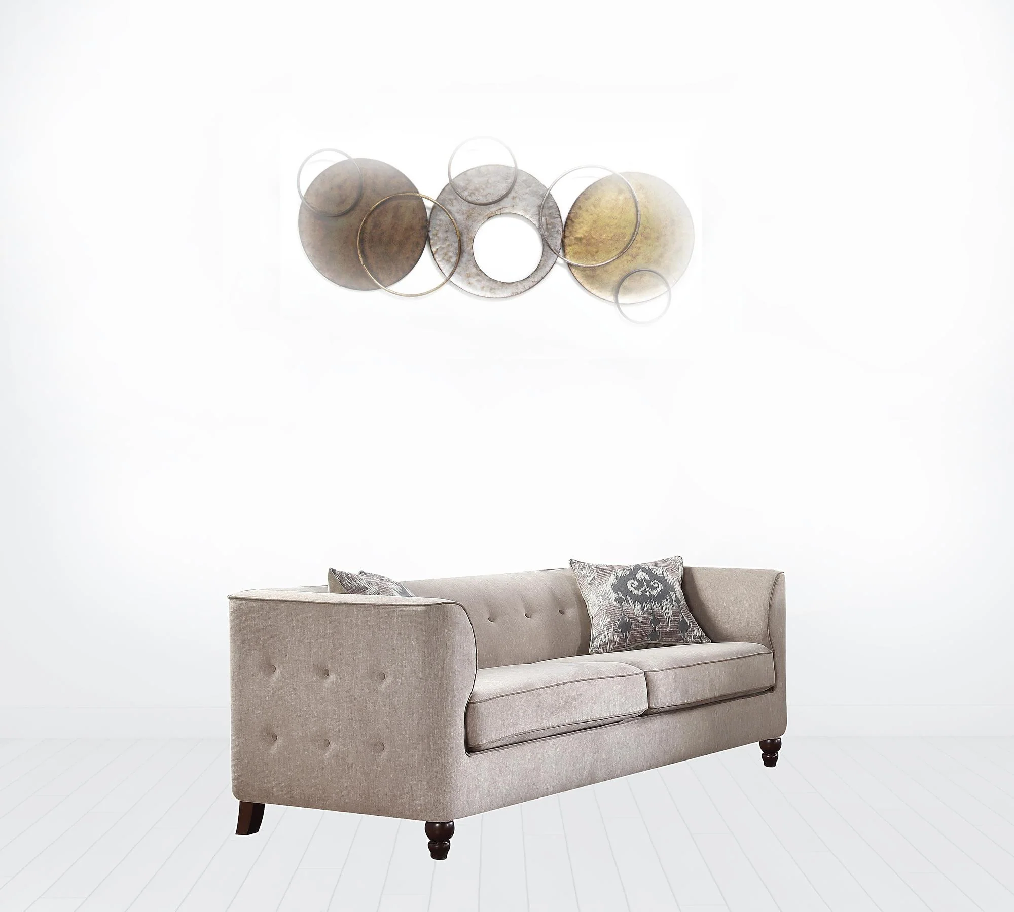 78" Tan Velvet And Black Sofa With Two Toss Pillows By Homeroots - Image 2