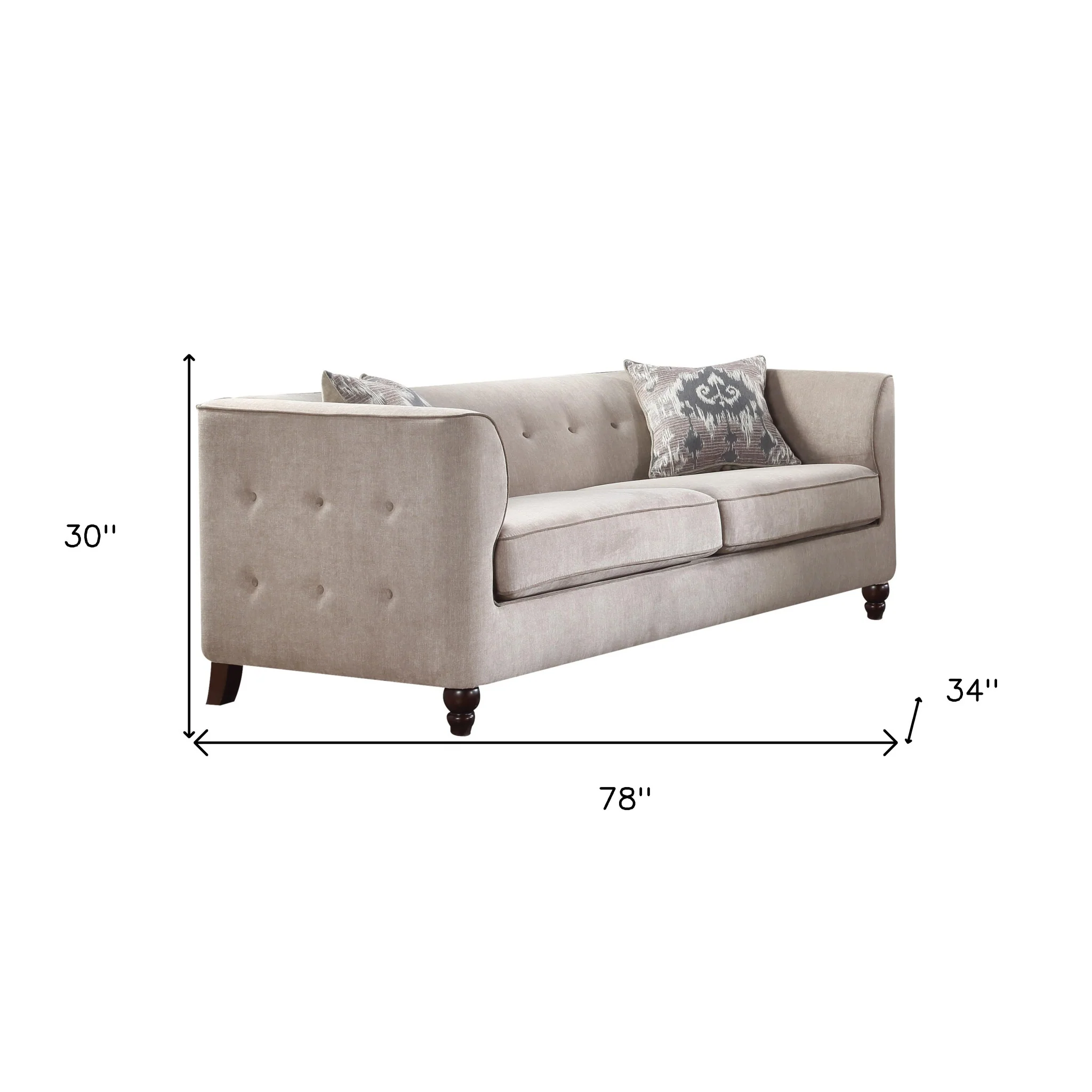 78" Tan Velvet And Black Sofa With Two Toss Pillows By Homeroots - Image 4