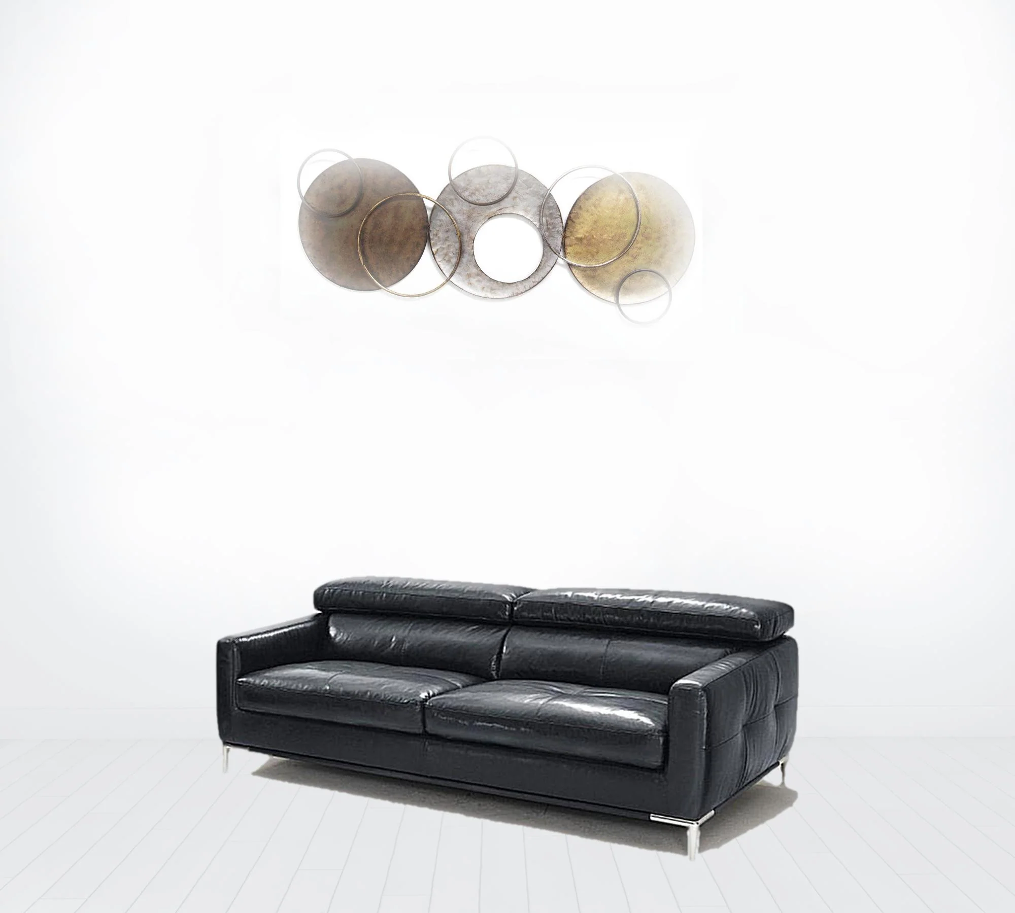 79" Black Silver Genuine Leather Sofa By Homeroots - Image 2