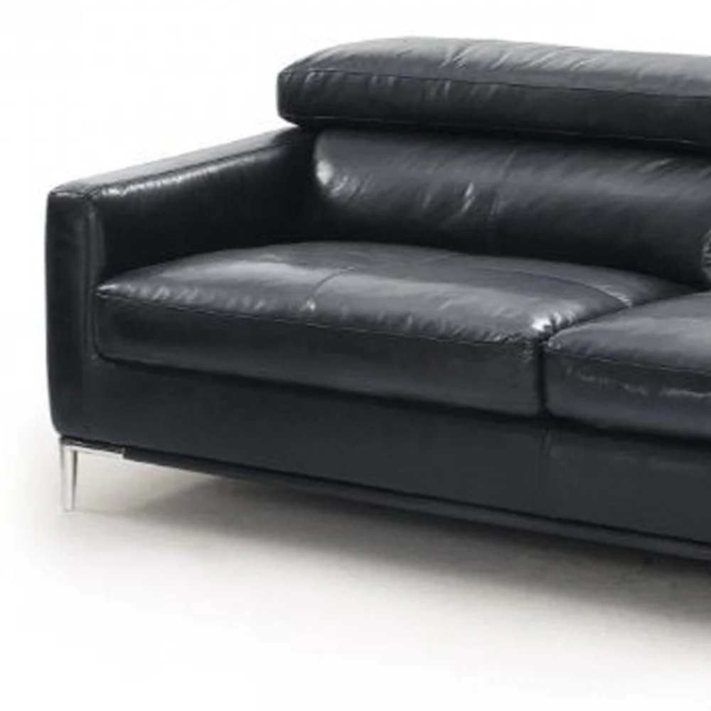 79" Black Silver Genuine Leather Sofa By Homeroots - Image 4