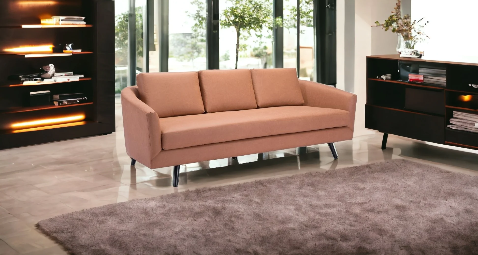 79" Brown Simplicity Faux Leather And Black Sofa By Homeroots - Image 2