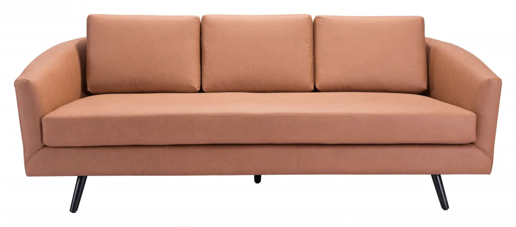 79" Brown Simplicity Faux Leather And Black Sofa By Homeroots - Image 4