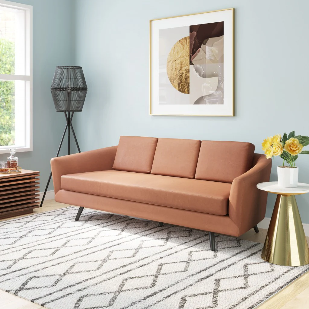 79" Brown Simplicity Faux Leather And Black Sofa By Homeroots - Image 7