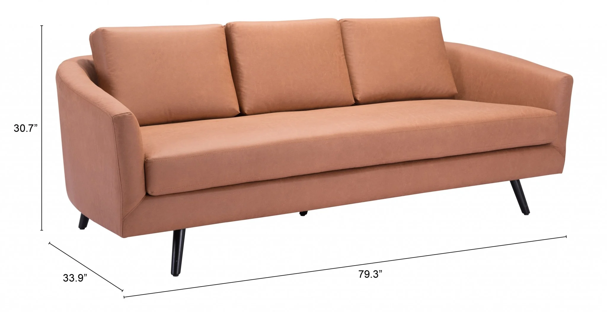 79" Brown Simplicity Faux Leather And Black Sofa By Homeroots - Image 8