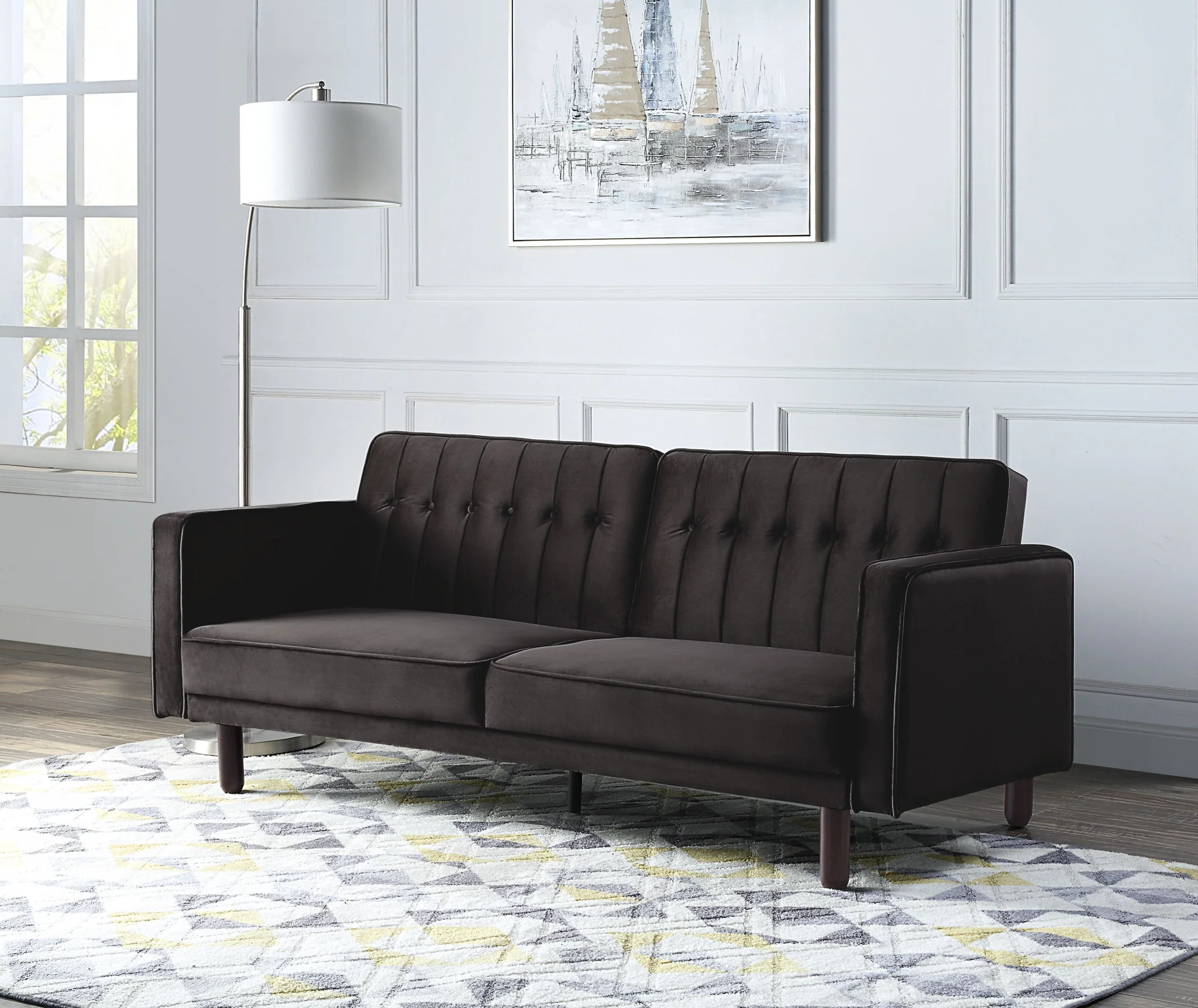 79" Brown Velvet And Black Sleeper Sofa By Homeroots - Image 8