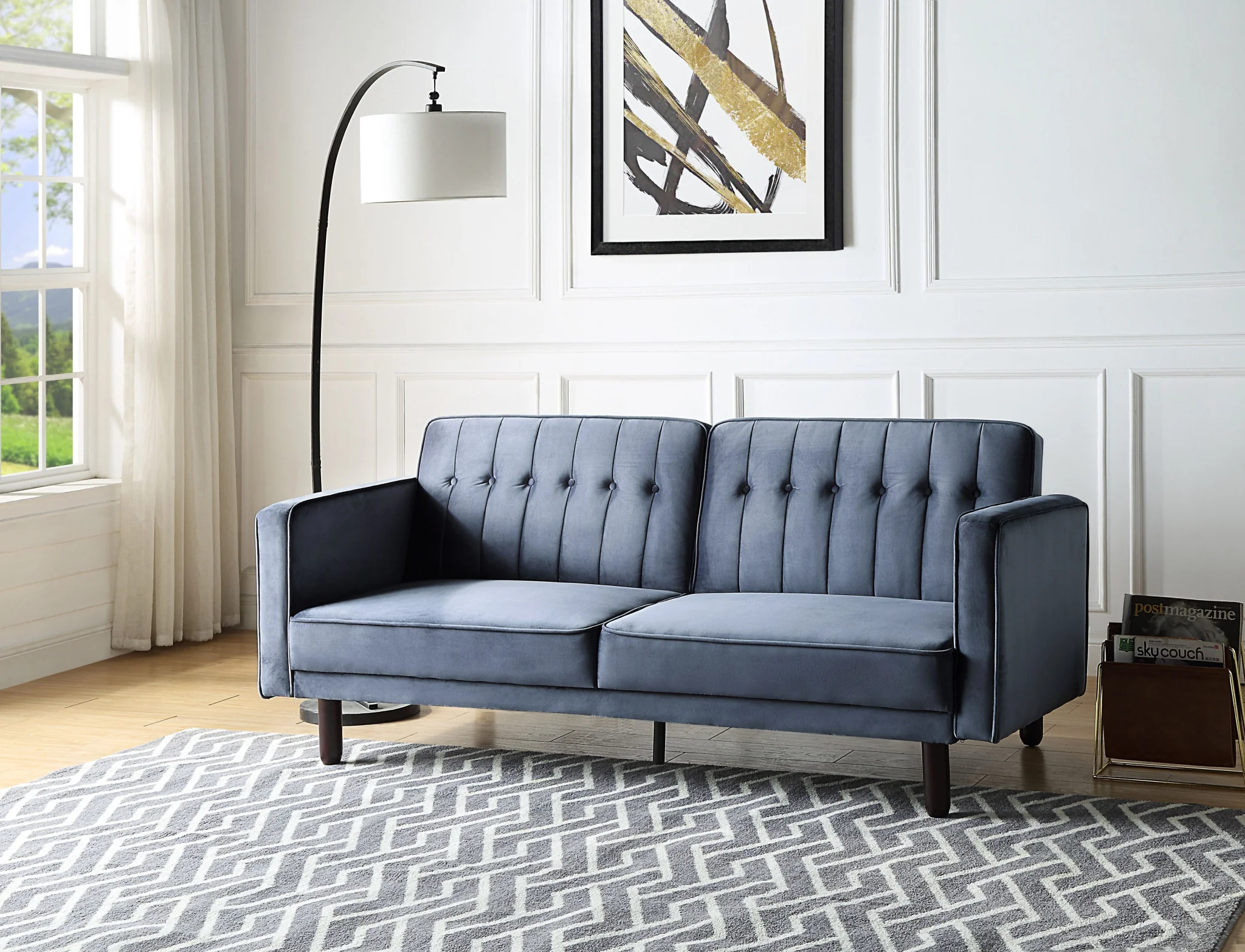 79" Dark Gray Velvet And Black Sleeper Sofa By Homeroots - Image 7