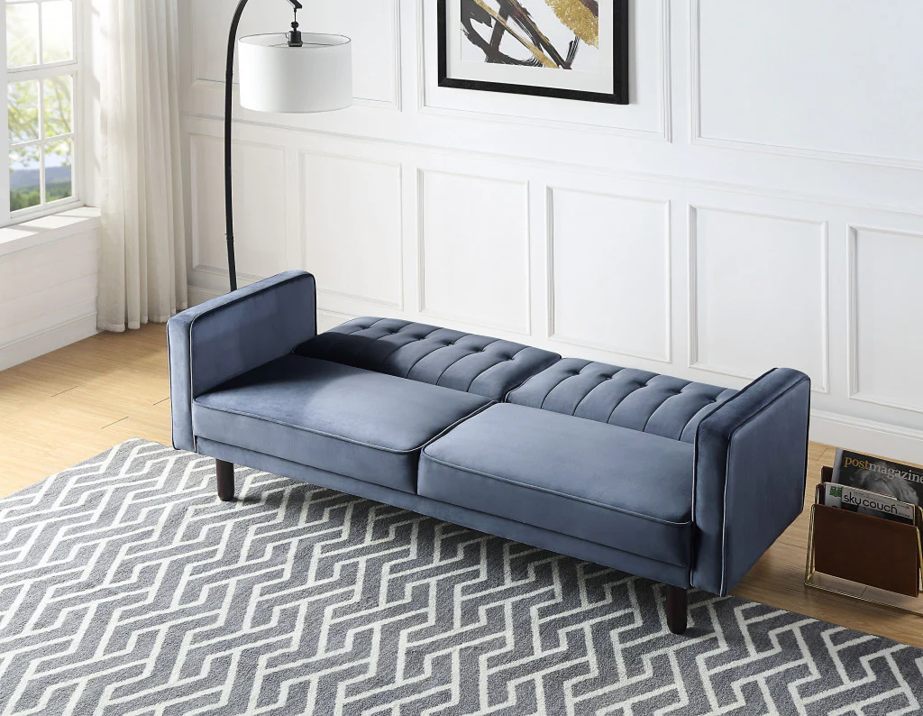 79" Dark Gray Velvet And Black Sleeper Sofa By Homeroots - Image 8