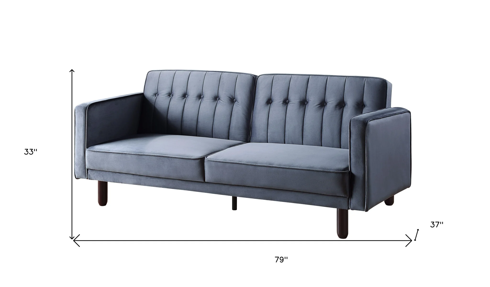 79" Dark Gray Velvet And Black Sleeper Sofa By Homeroots - Image 9