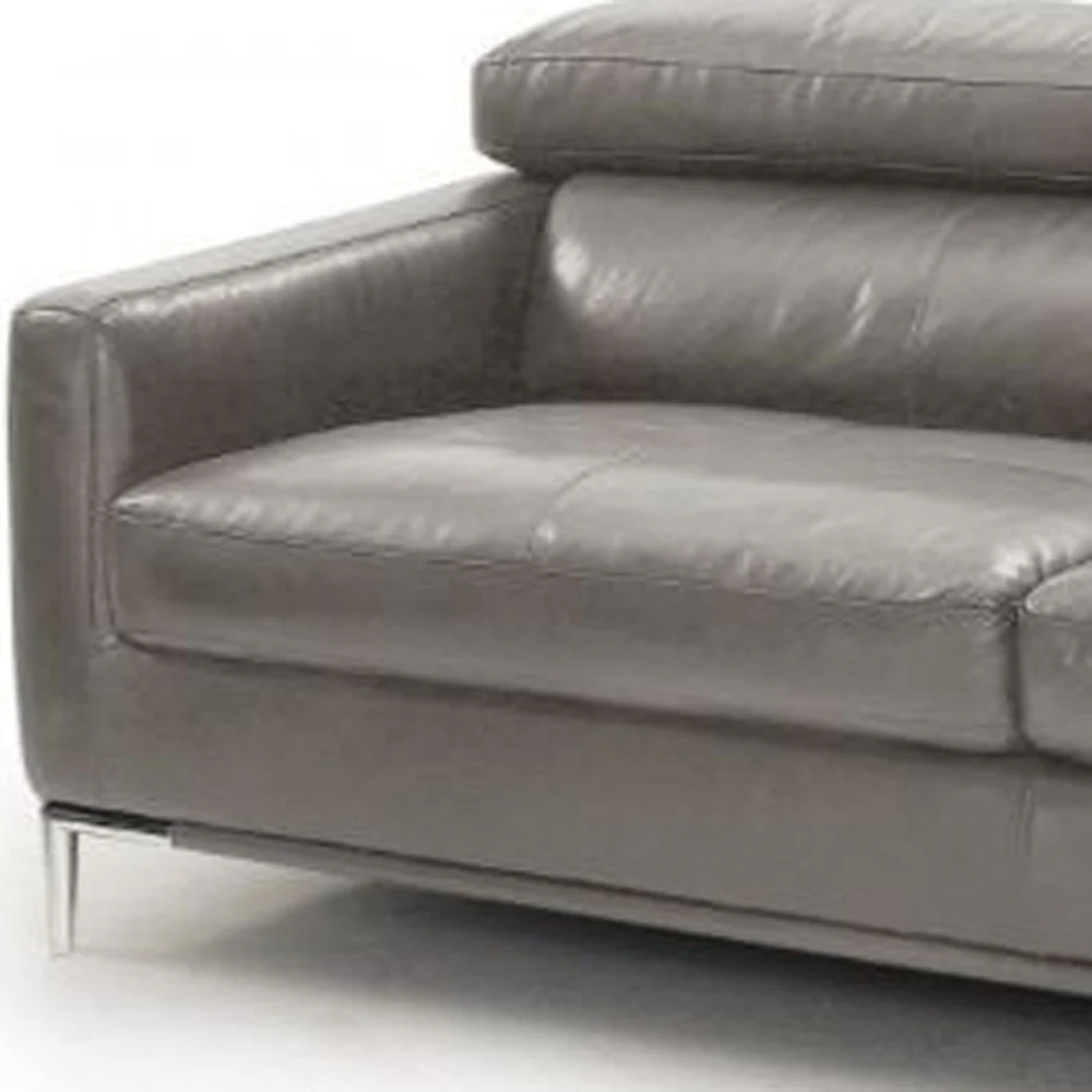 79" Dark Grey Genuine Leather and Silver Sofa By Homeroots - Image 3