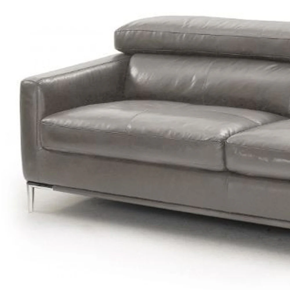 79" Dark Grey Genuine Leather and Silver Sofa By Homeroots - Image 4