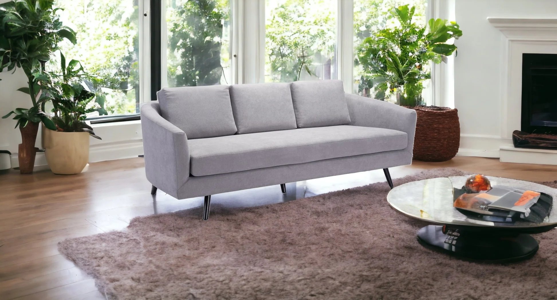 79" Gray Velvet And Black Curved Back Sofa By Homeroots - Image 2
