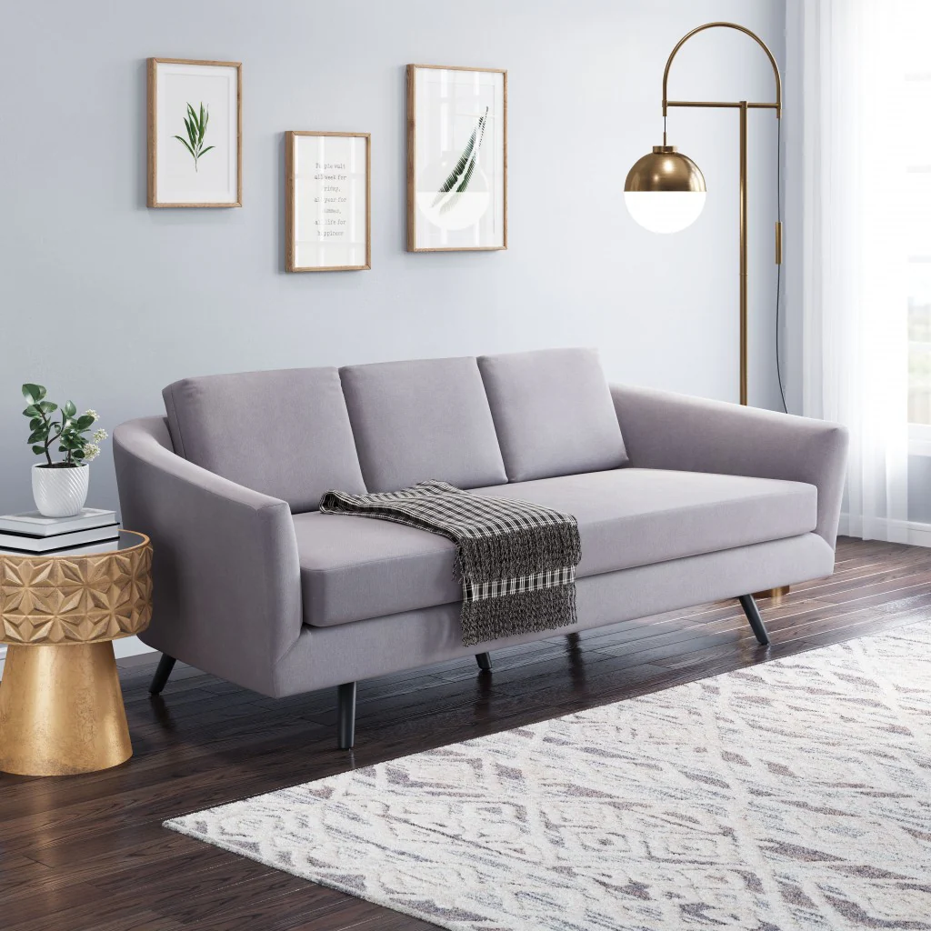 79" Gray Velvet And Black Curved Back Sofa By Homeroots - Image 7