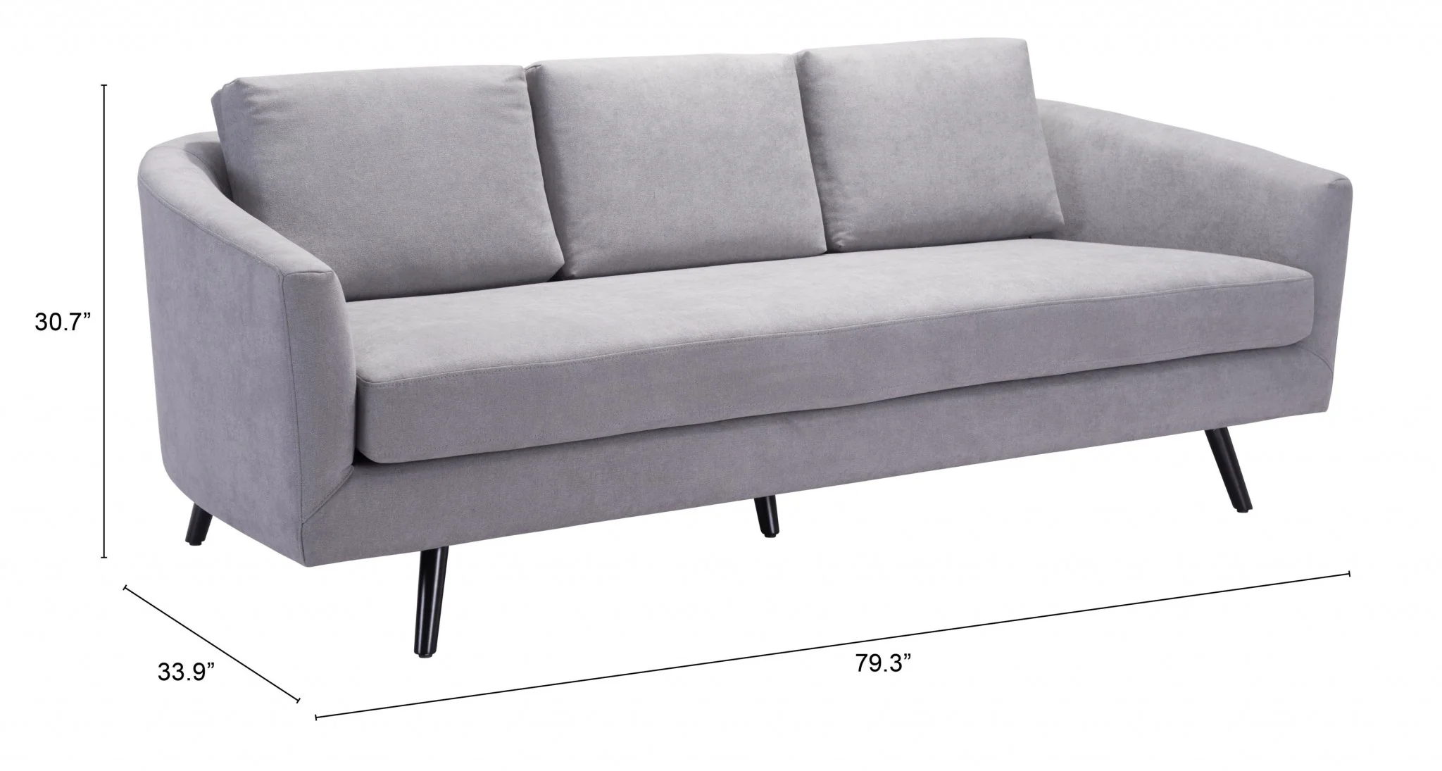 79" Gray Velvet And Black Curved Back Sofa By Homeroots - Image 8