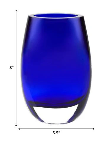8 Mouth Blown Crystal Cobalt Blue Vase By Homeroots - Image 2