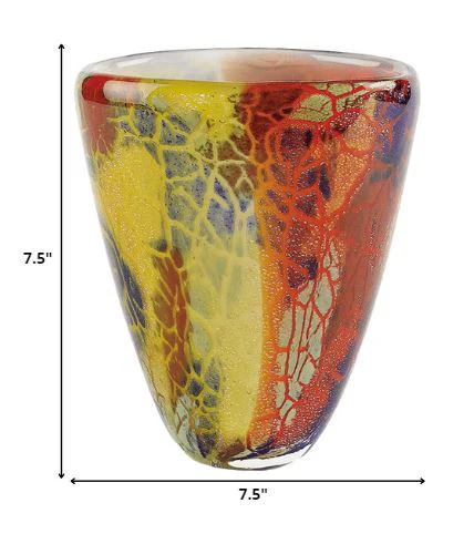 8 MultiColor Art Glass Oval Vase By Homeroots - Image 2