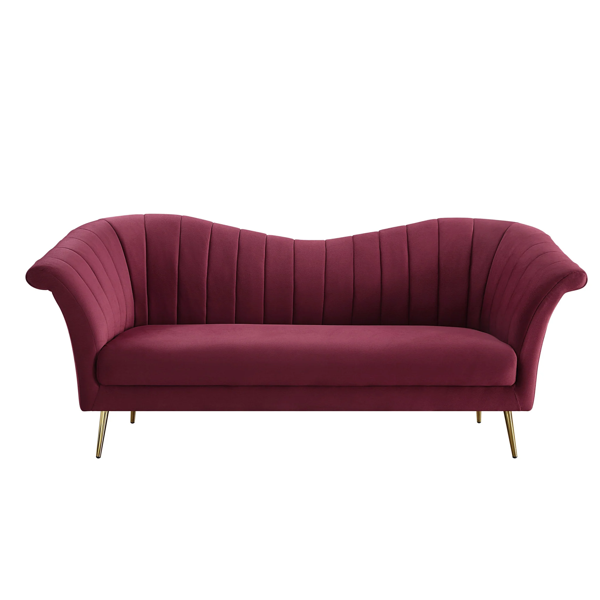 80" Red Velvet And Gold Sofa By Homeroots - Image 2