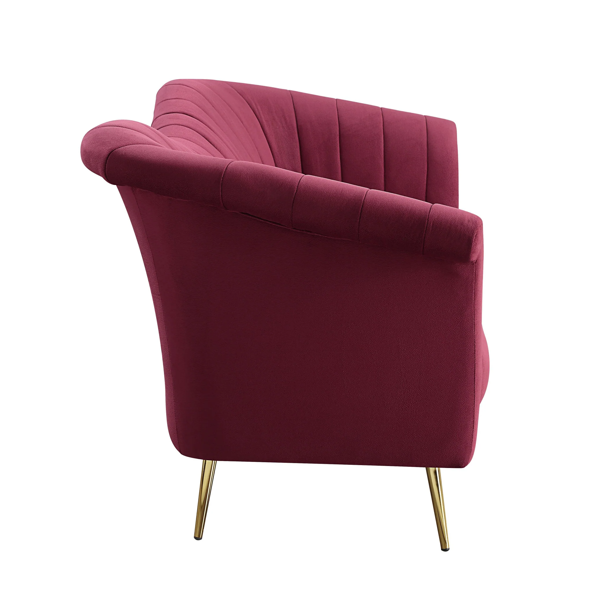 80" Red Velvet And Gold Sofa By Homeroots - Image 3
