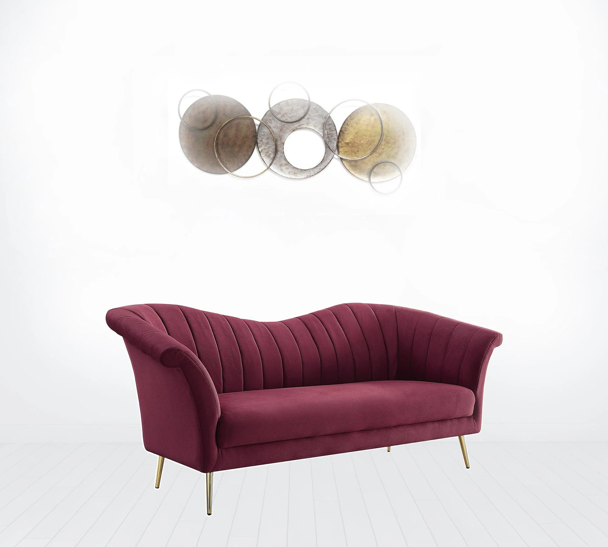 80" Red Velvet And Gold Sofa By Homeroots - Image 5