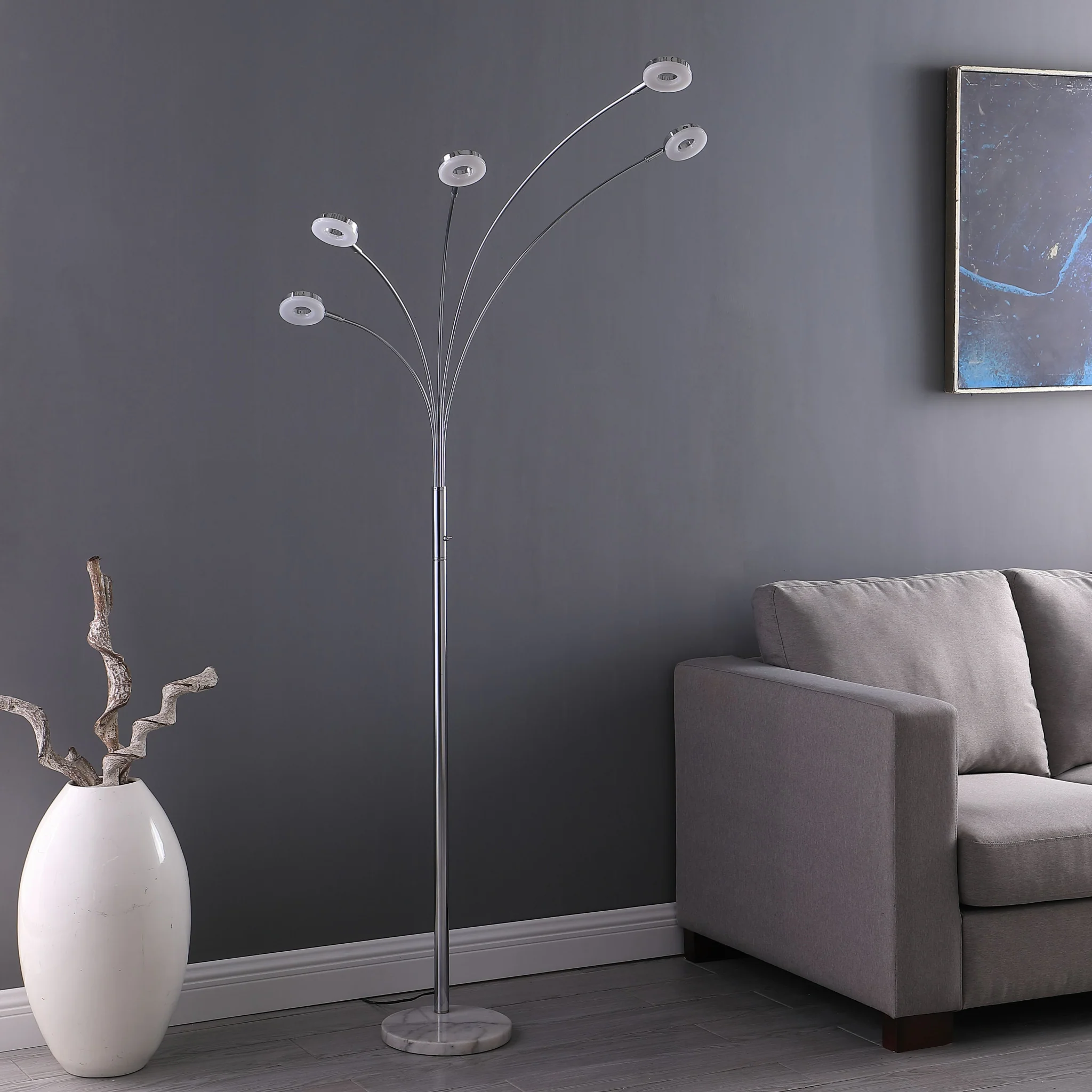 80" Silver 5 Light Contempo Arc LED Floor Lamp By Homeroots - Image 2