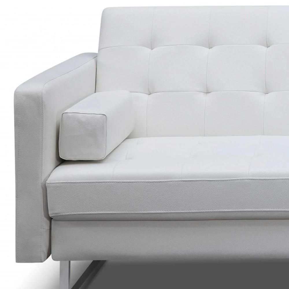 80" White Faux leather and Silver Sofa By Homeroots - Image 6