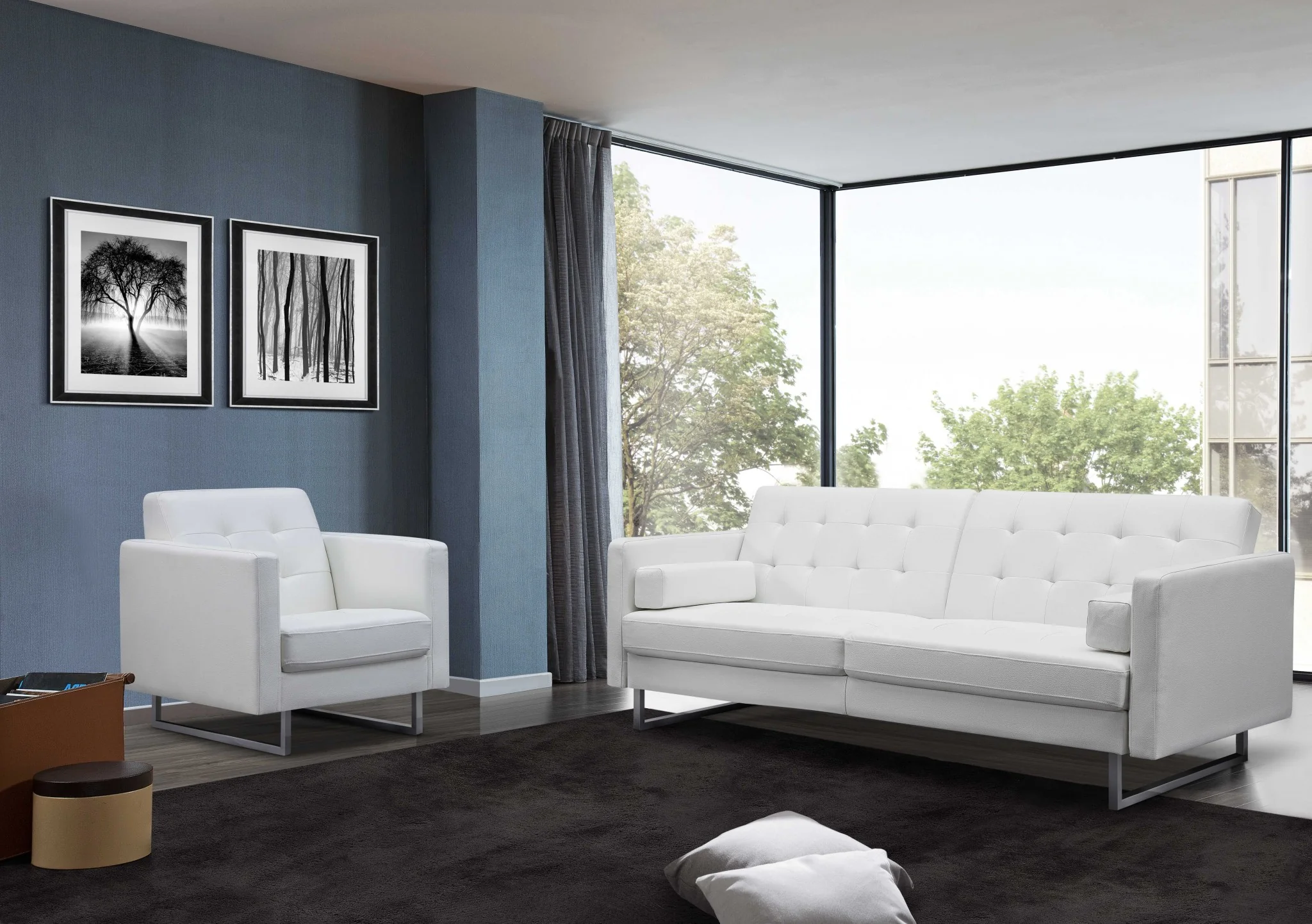 80" White Faux leather and Silver Sofa By Homeroots - Image 7