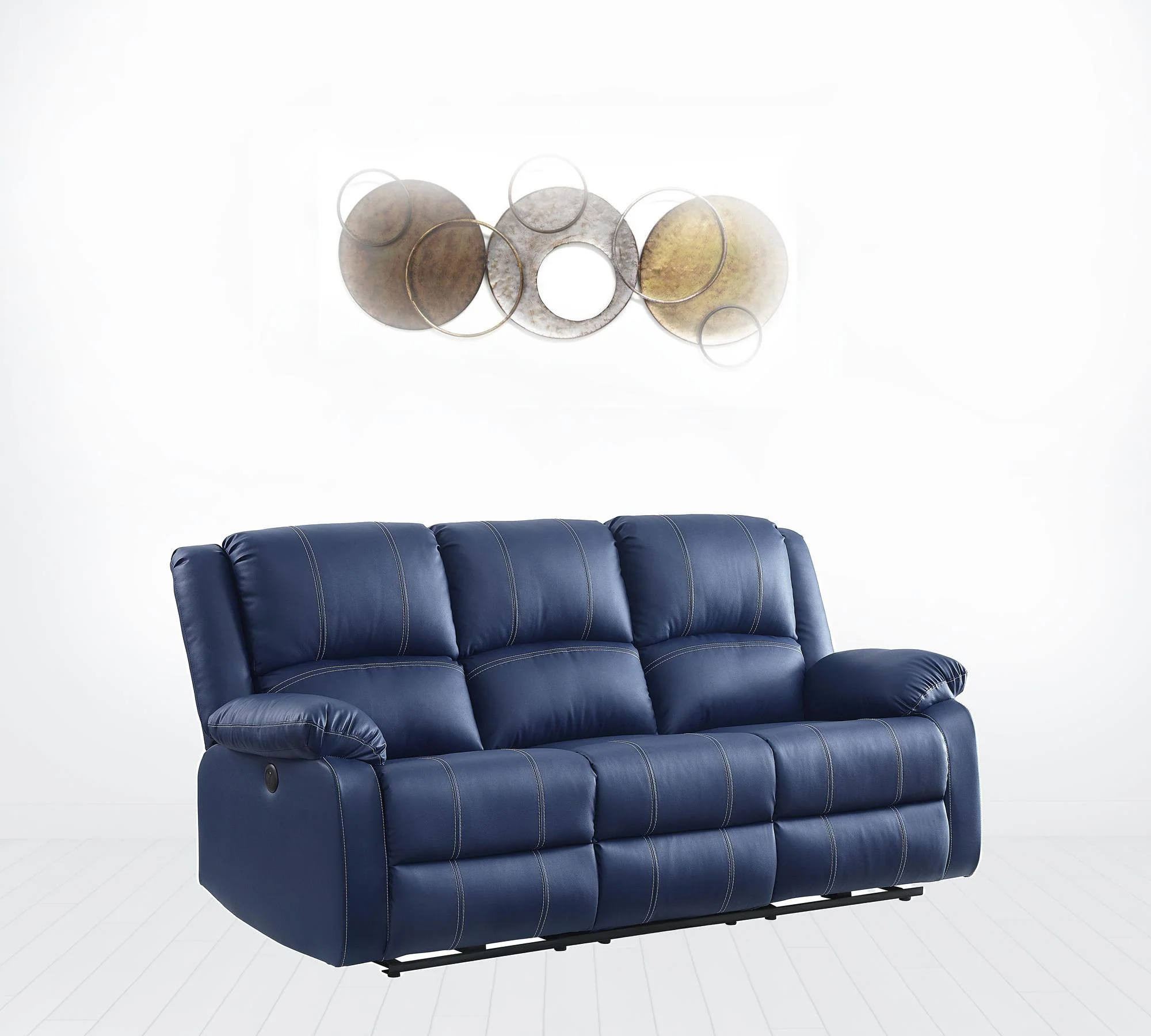 81" Blue Faux Leather And Black Usb Sofa By Homeroots - Image 3