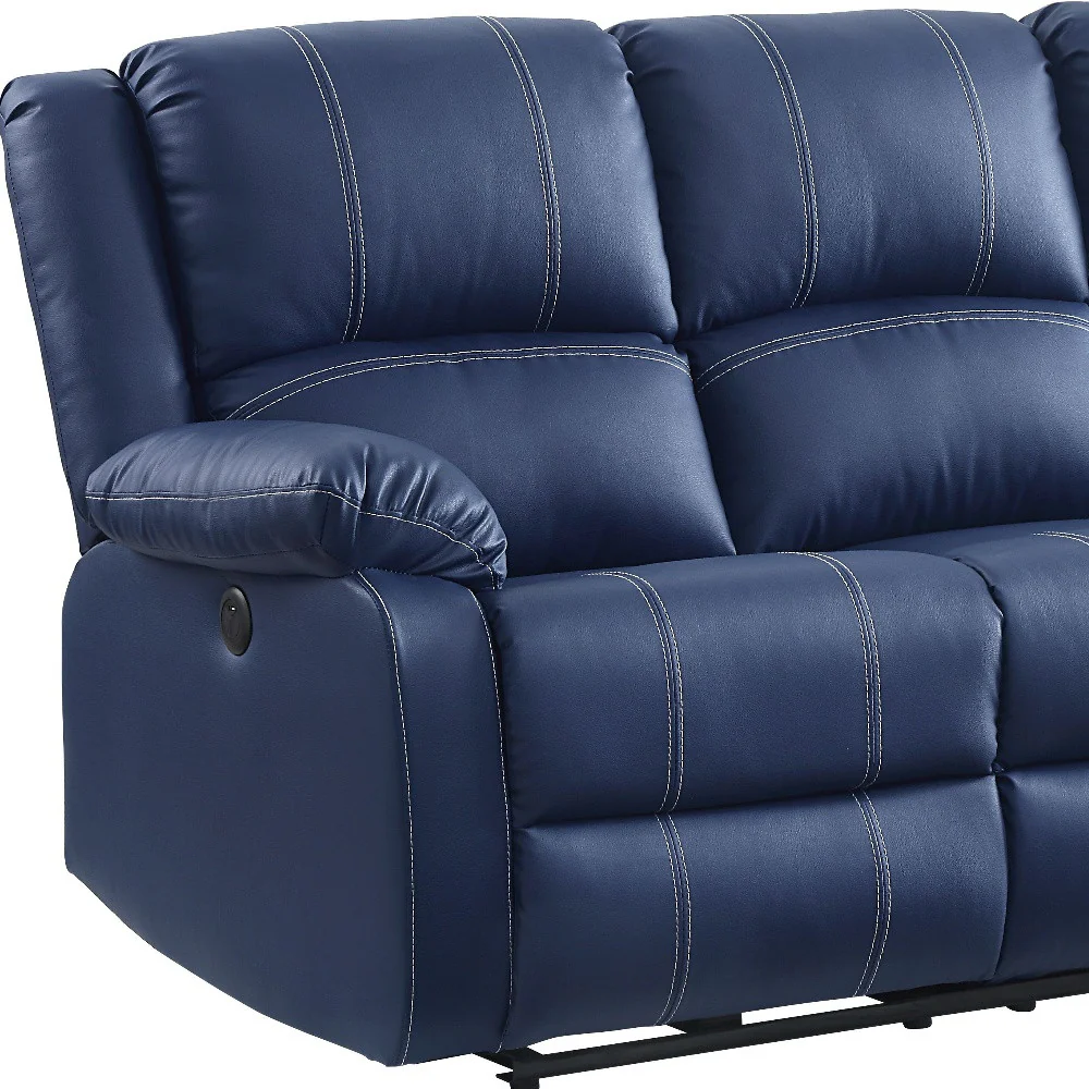 81" Blue Faux Leather And Black Usb Sofa By Homeroots - Image 4