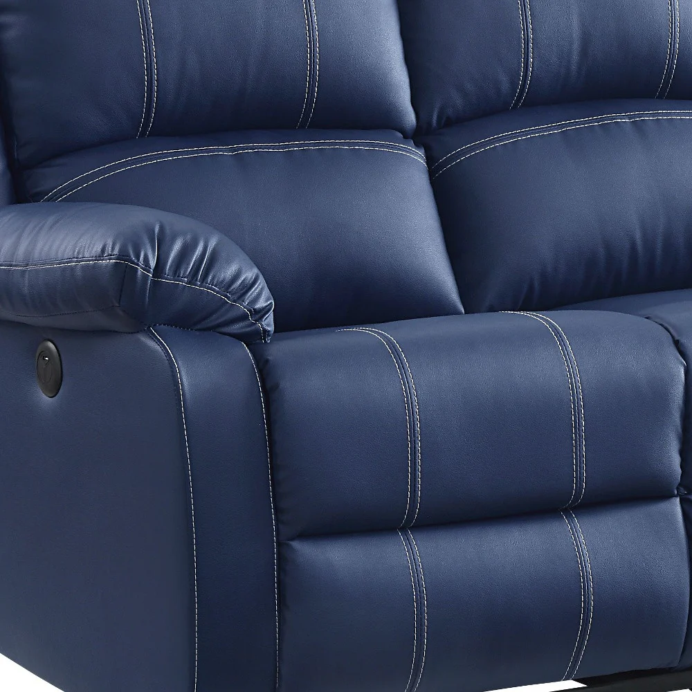 81" Blue Faux Leather And Black Usb Sofa By Homeroots - Image 5