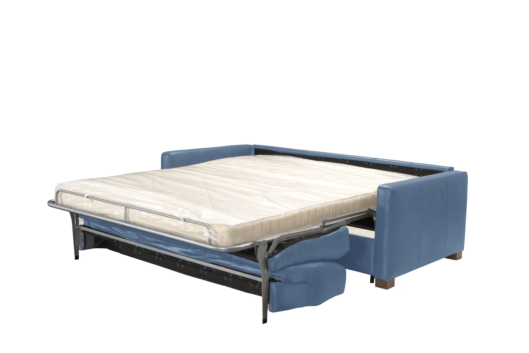 81" Blue Leather And Black Sleeper Sofa By Homeroots - Image 2