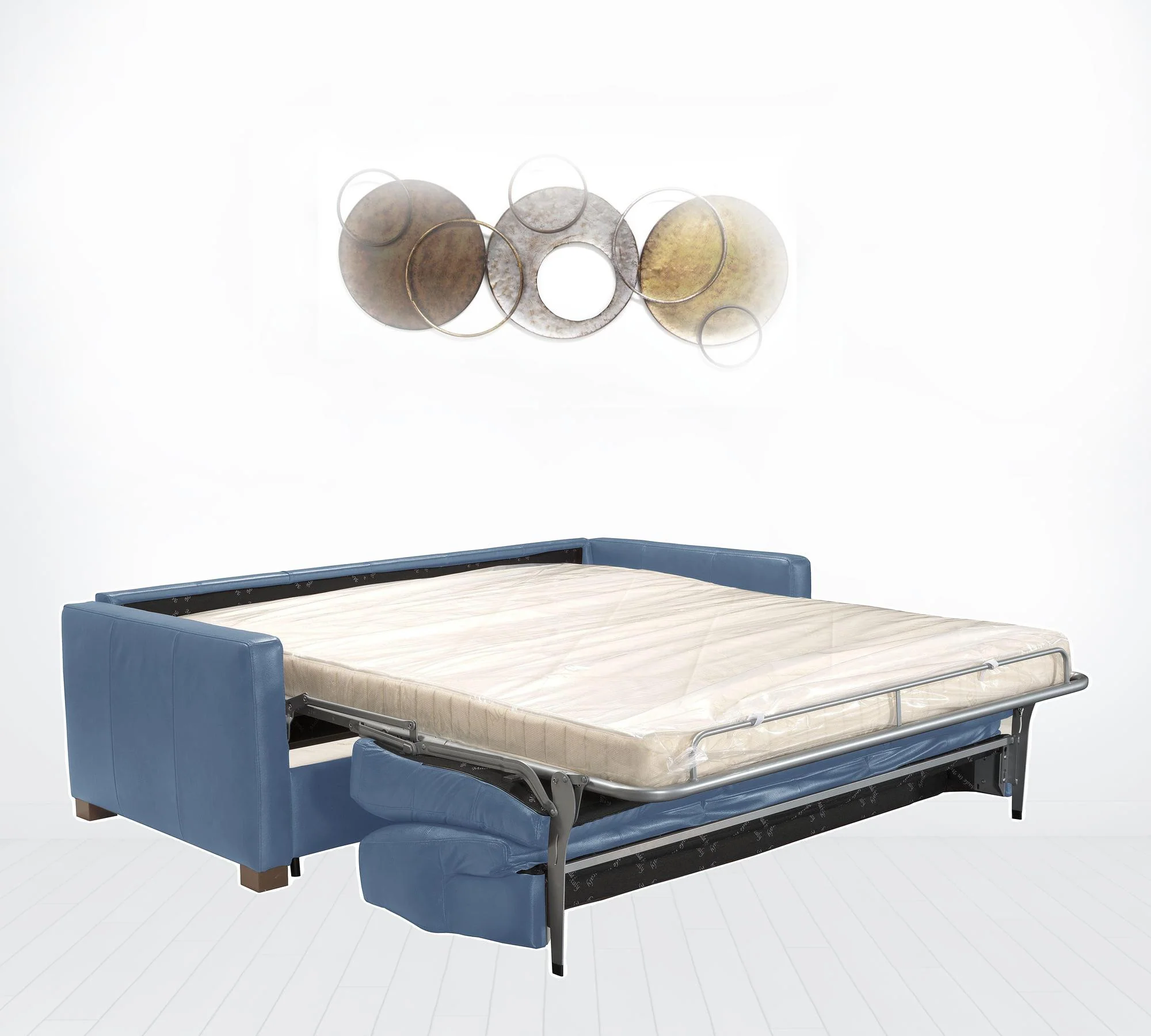 81" Blue Leather And Black Sleeper Sofa By Homeroots - Image 3