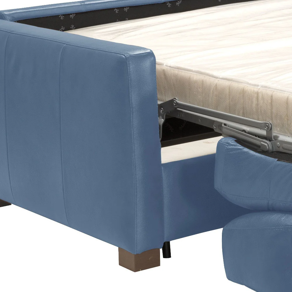 81" Blue Leather And Black Sleeper Sofa By Homeroots - Image 4