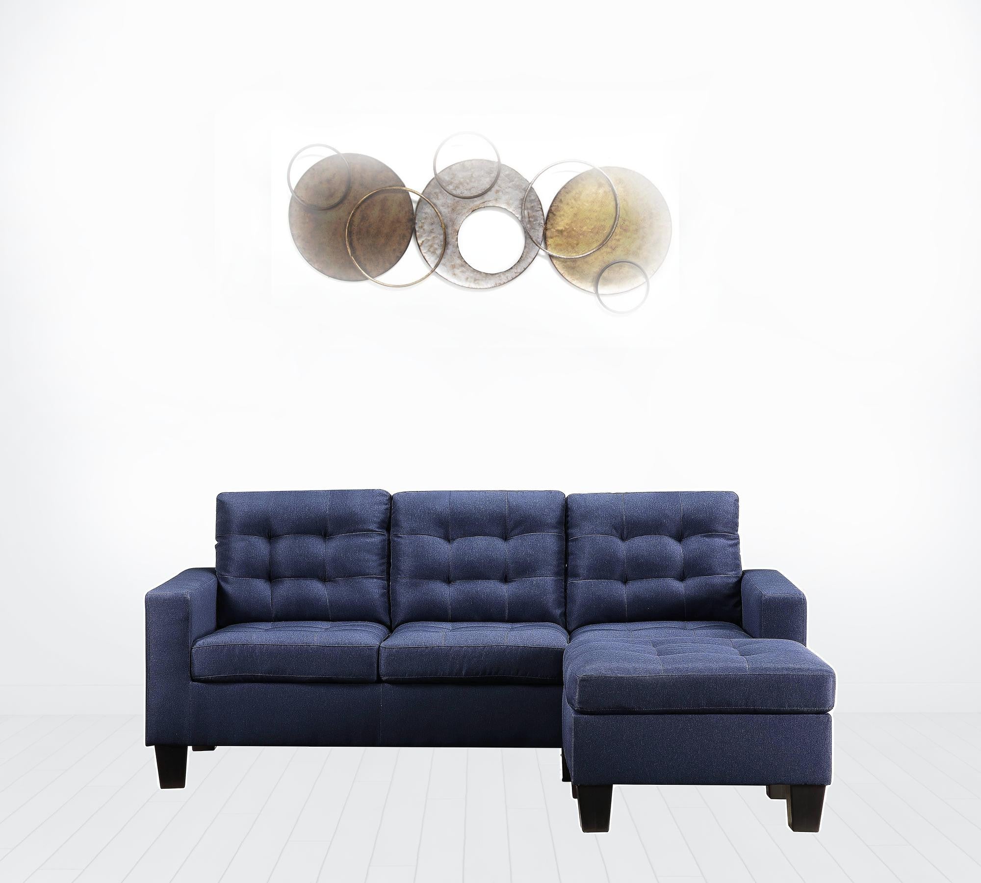 81" Blue Linen And Black Sofa By Homeroots - Image 2