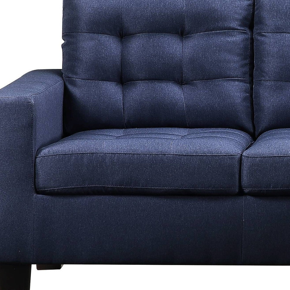 81" Blue Linen And Black Sofa By Homeroots - Image 3