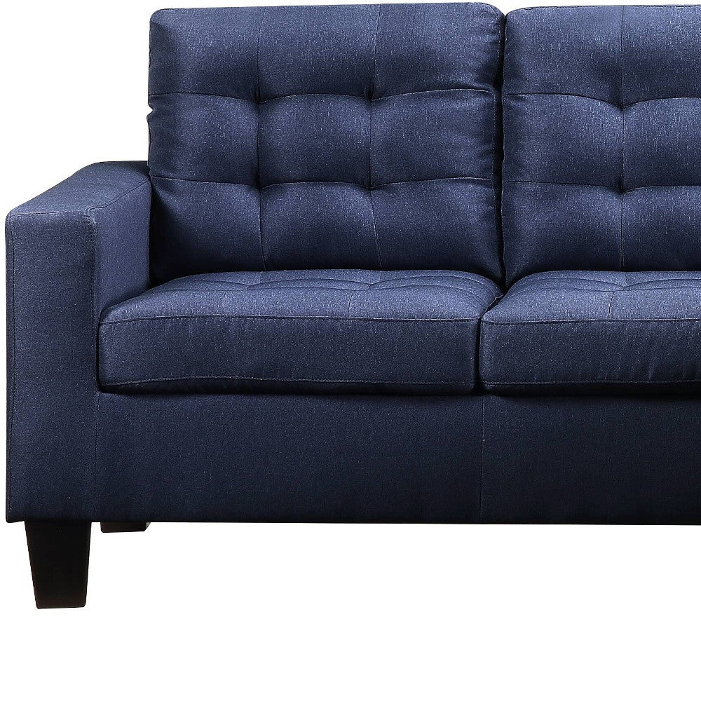 81" Blue Linen And Black Sofa By Homeroots - Image 4