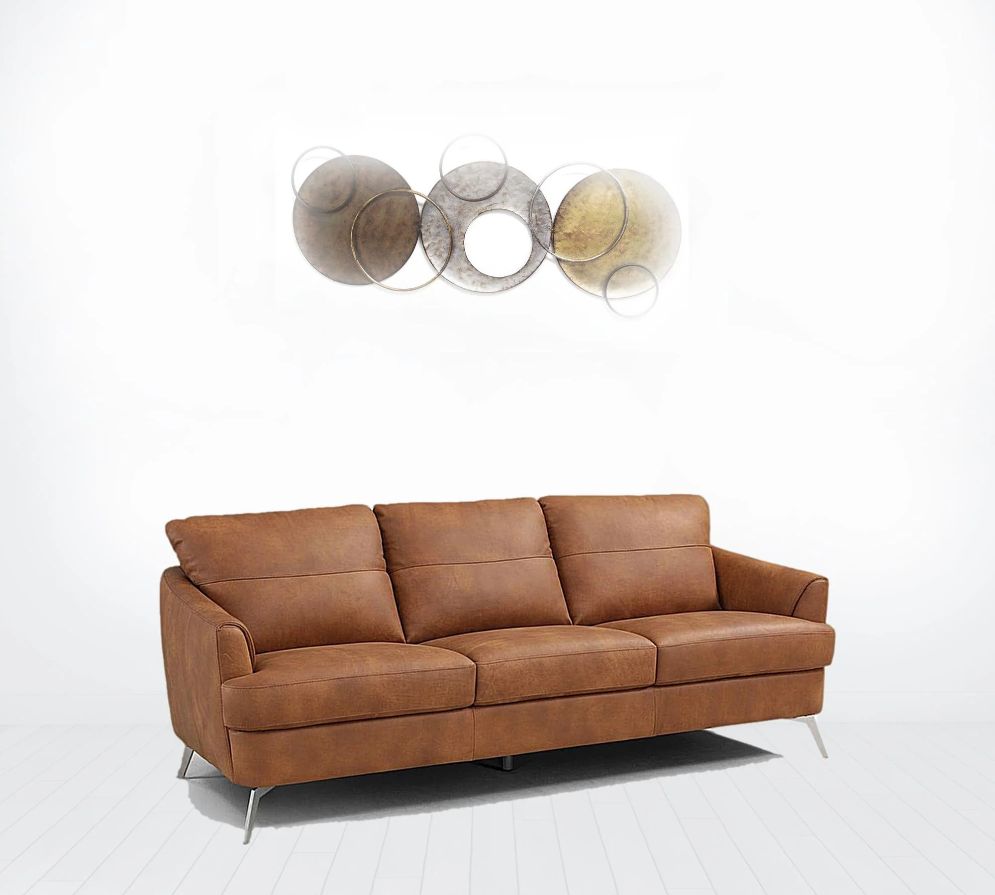 81" Camel Leather And Black Sofa By Homeroots - Image 2
