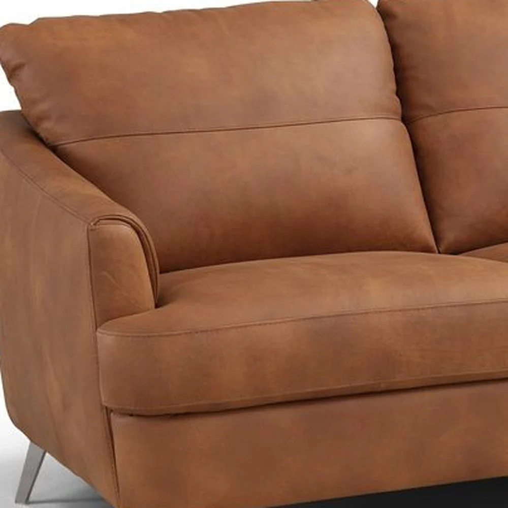 81" Camel Leather And Black Sofa By Homeroots - Image 3