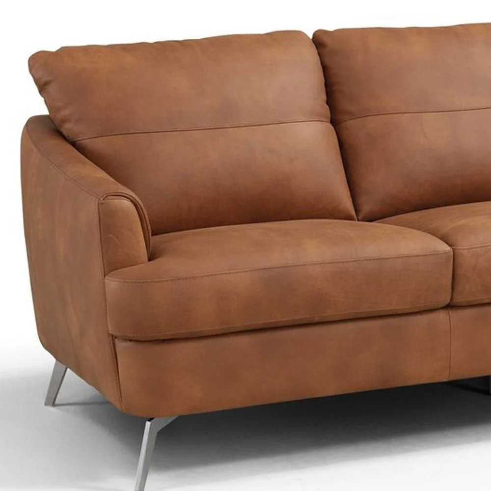 81" Camel Leather And Black Sofa By Homeroots - Image 4