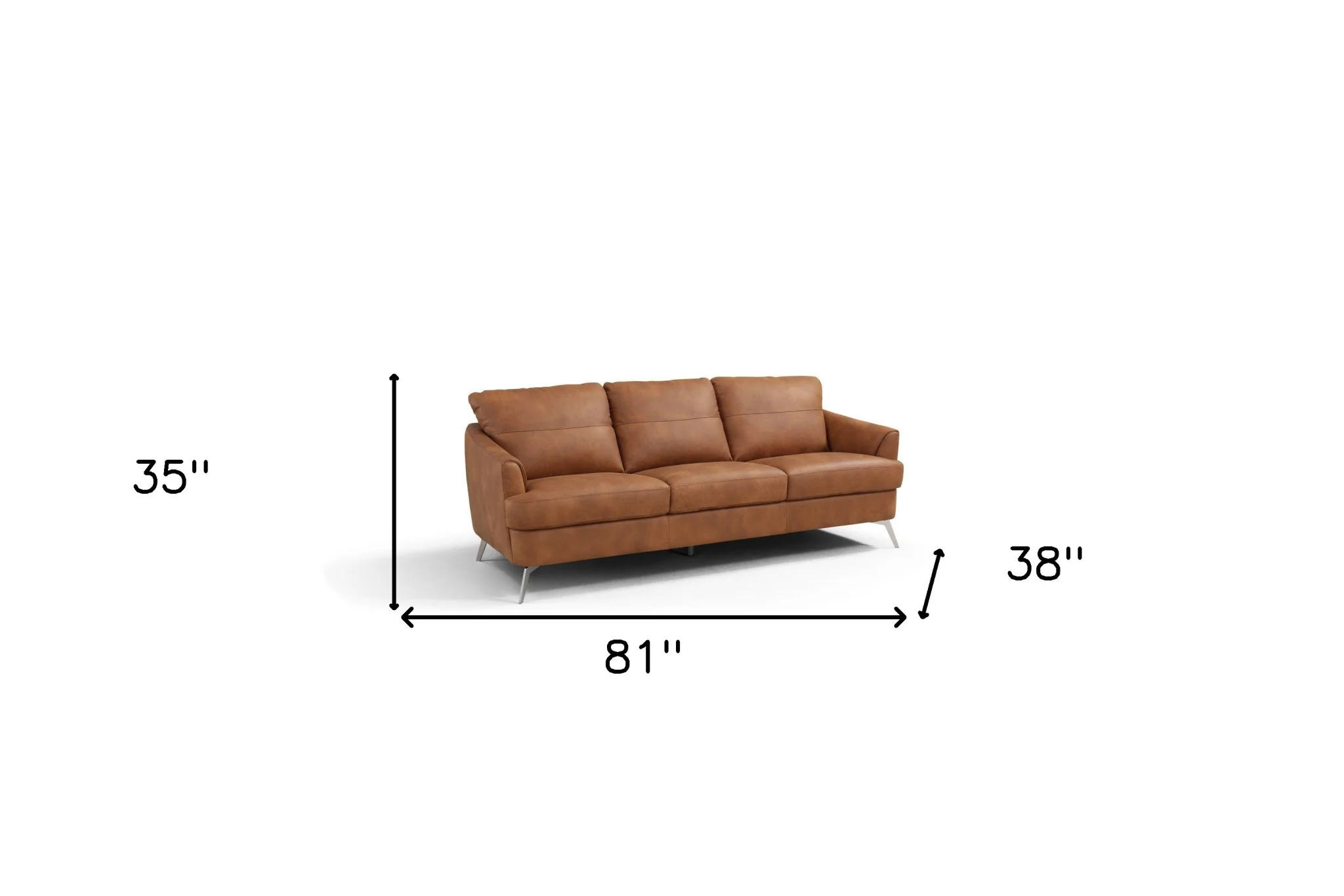 81" Camel Leather And Black Sofa By Homeroots - Image 5