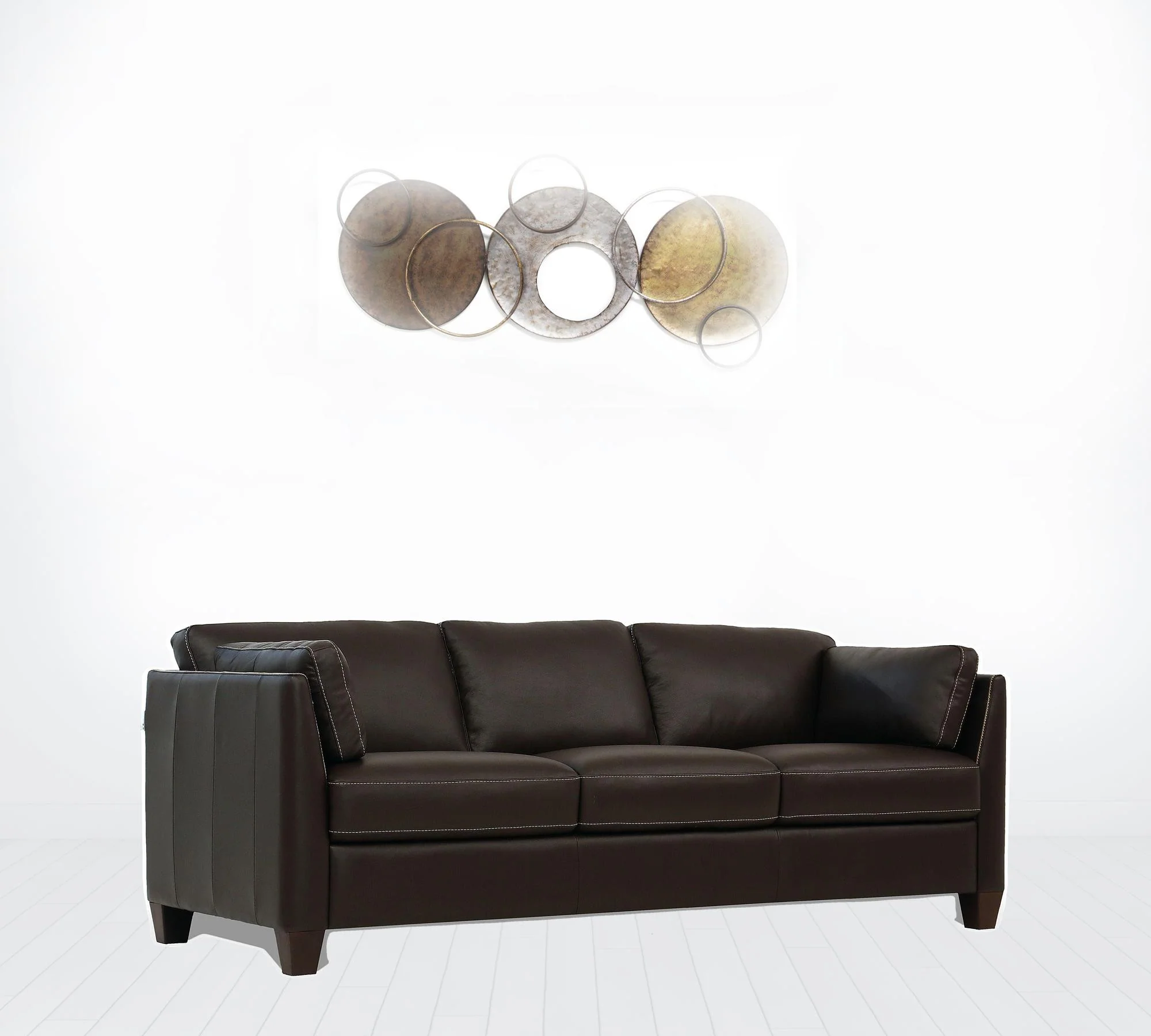 81" Chocolate Leather And Black Sofa By Homeroots - Image 2