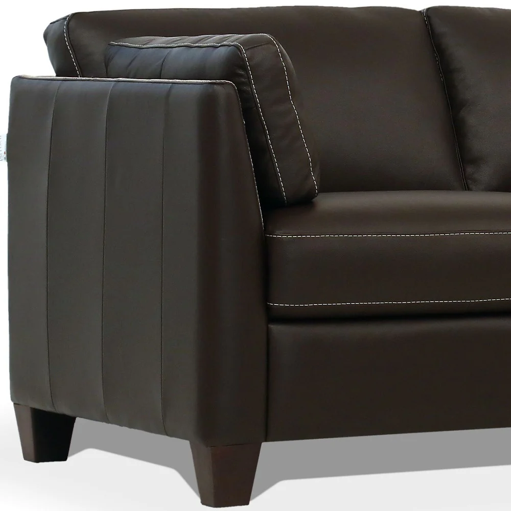 81" Chocolate Leather And Black Sofa By Homeroots - Image 4