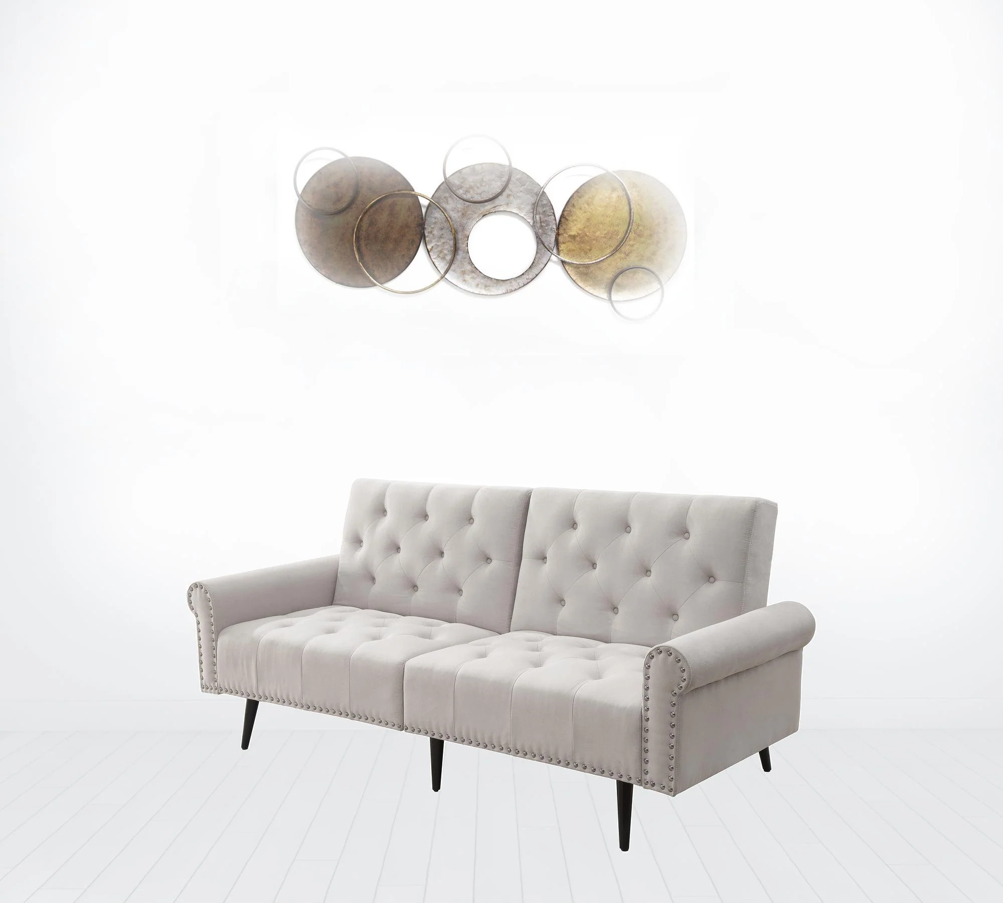 82" Beige Velvet And Black Sofa By Homeroots - Image 3