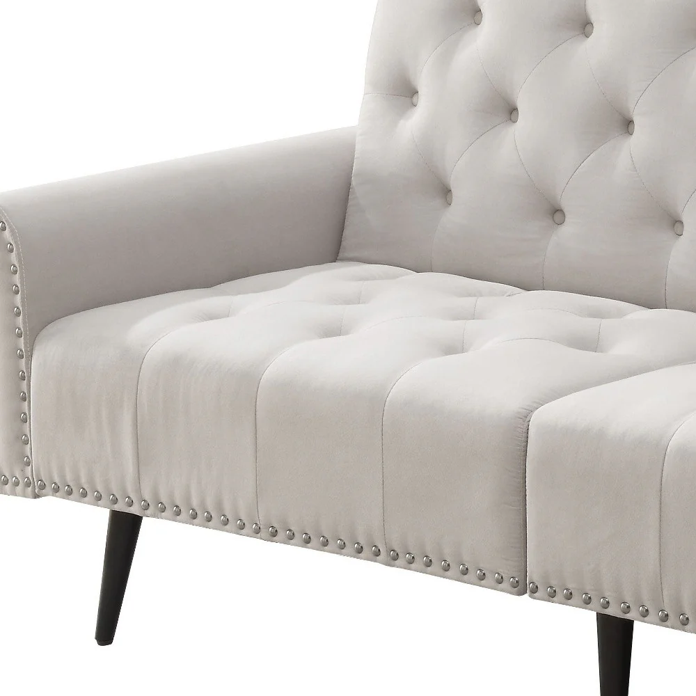 82" Beige Velvet And Black Sofa By Homeroots - Image 4