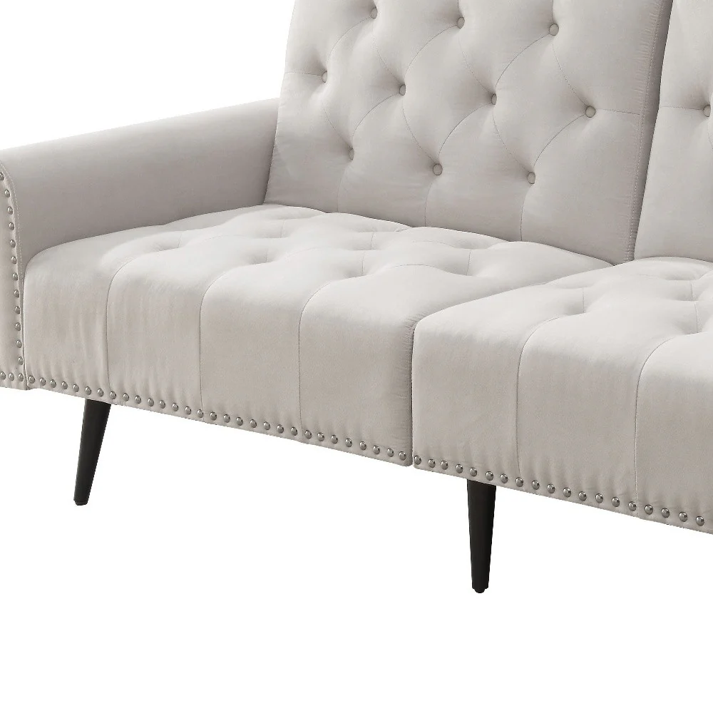 82" Beige Velvet And Black Sofa By Homeroots - Image 5