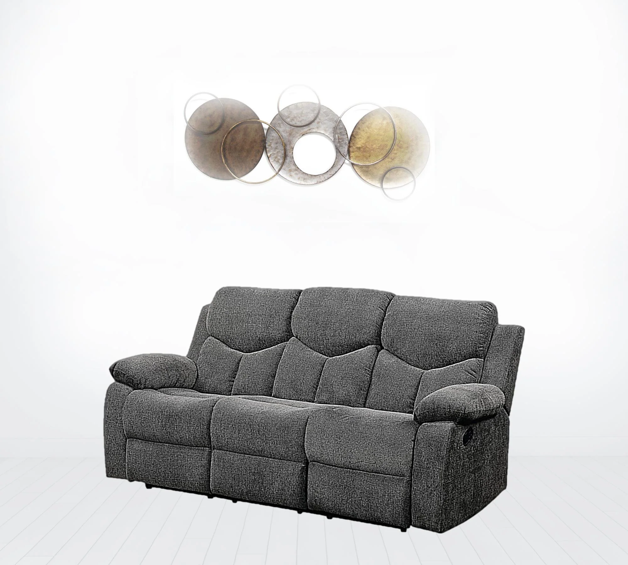 82" Gray Chenille And Black Sofa By Homeroots - Image 2