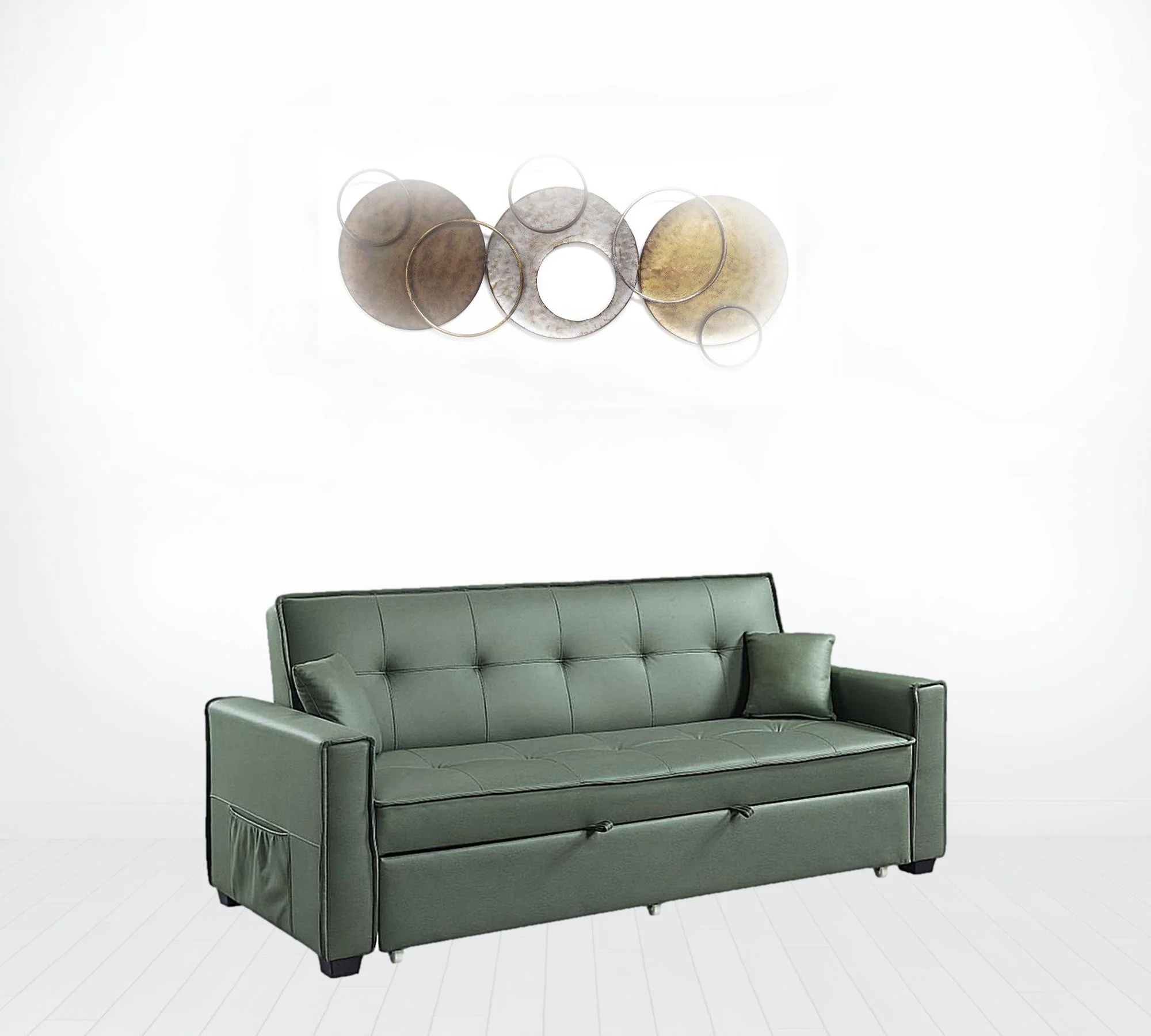 82" Green Velvet And Black Sleeper Sofa With Two Toss Pillows By Homeroots - Image 2