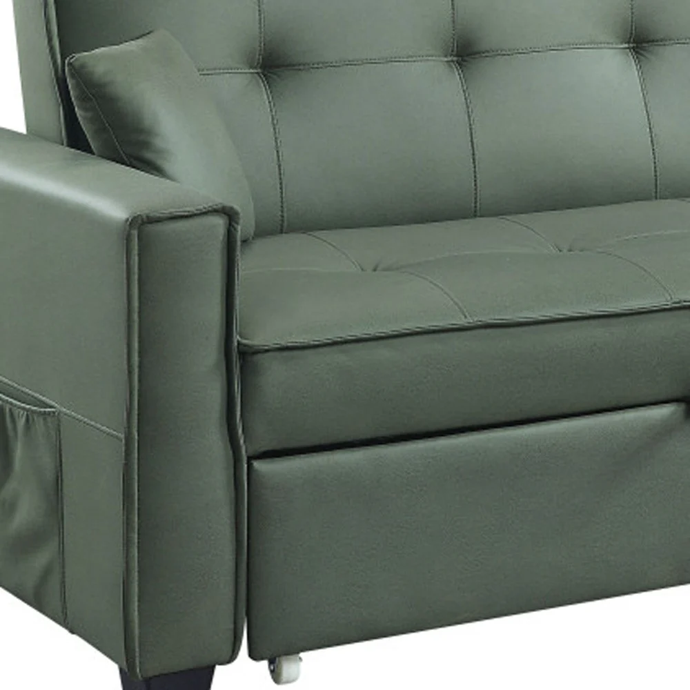 82" Green Velvet And Black Sleeper Sofa With Two Toss Pillows By Homeroots - Image 3