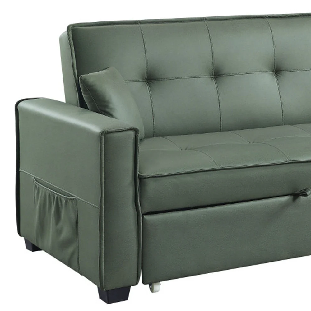 82" Green Velvet And Black Sleeper Sofa With Two Toss Pillows By Homeroots - Image 4